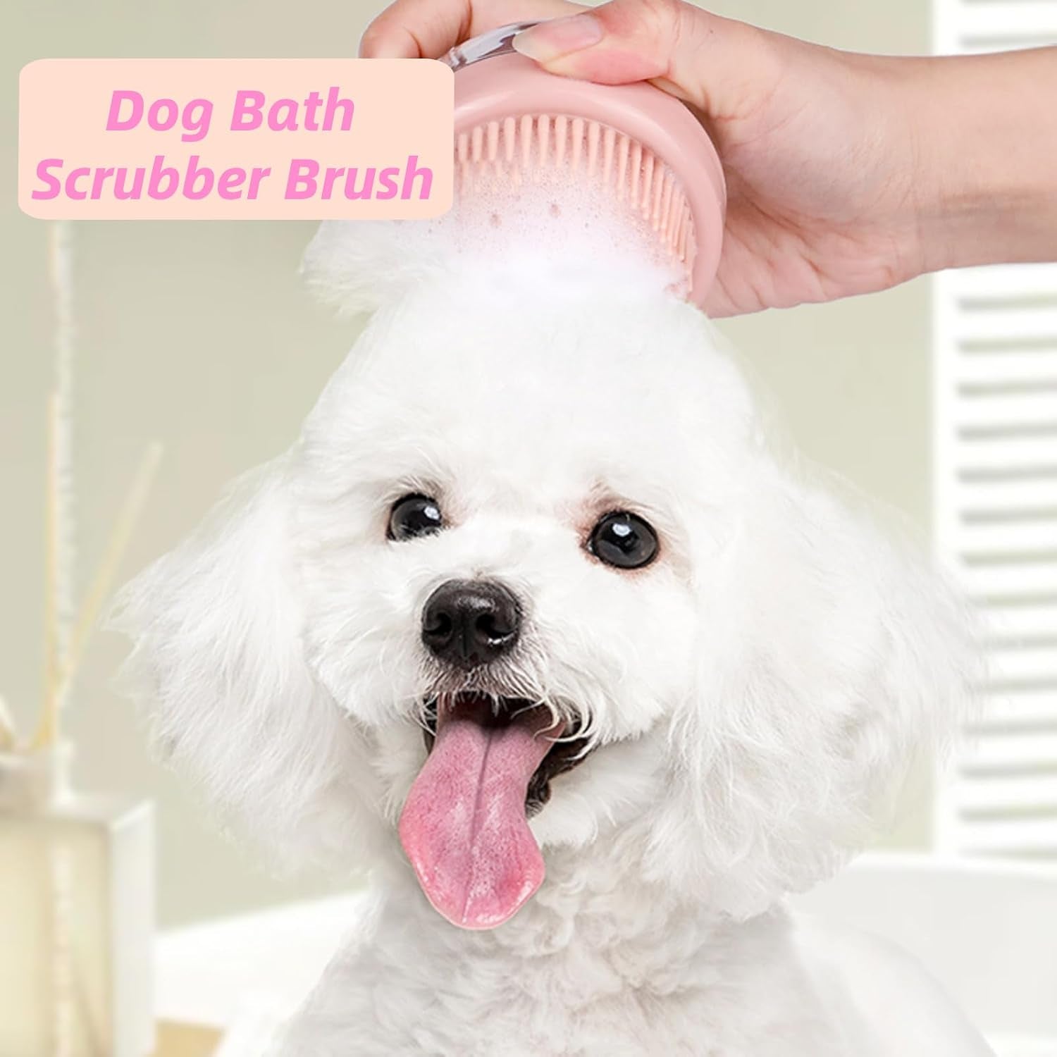 Dog Bath Scrubber Brush, 2Pcs Pet Dog Grooming Massage Shampoo Bath Brush with Soap and Shampoo Dispenser Soft Silicone Bristle for Long Short Haired Dogs Cats Shower-Pink