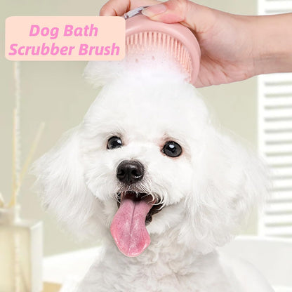 Dog Bath Scrubber Brush, 2Pcs Pet Dog Grooming Massage Shampoo Bath Brush with Soap and Shampoo Dispenser Soft Silicone Bristle for Long Short Haired Dogs Cats Shower-Pink