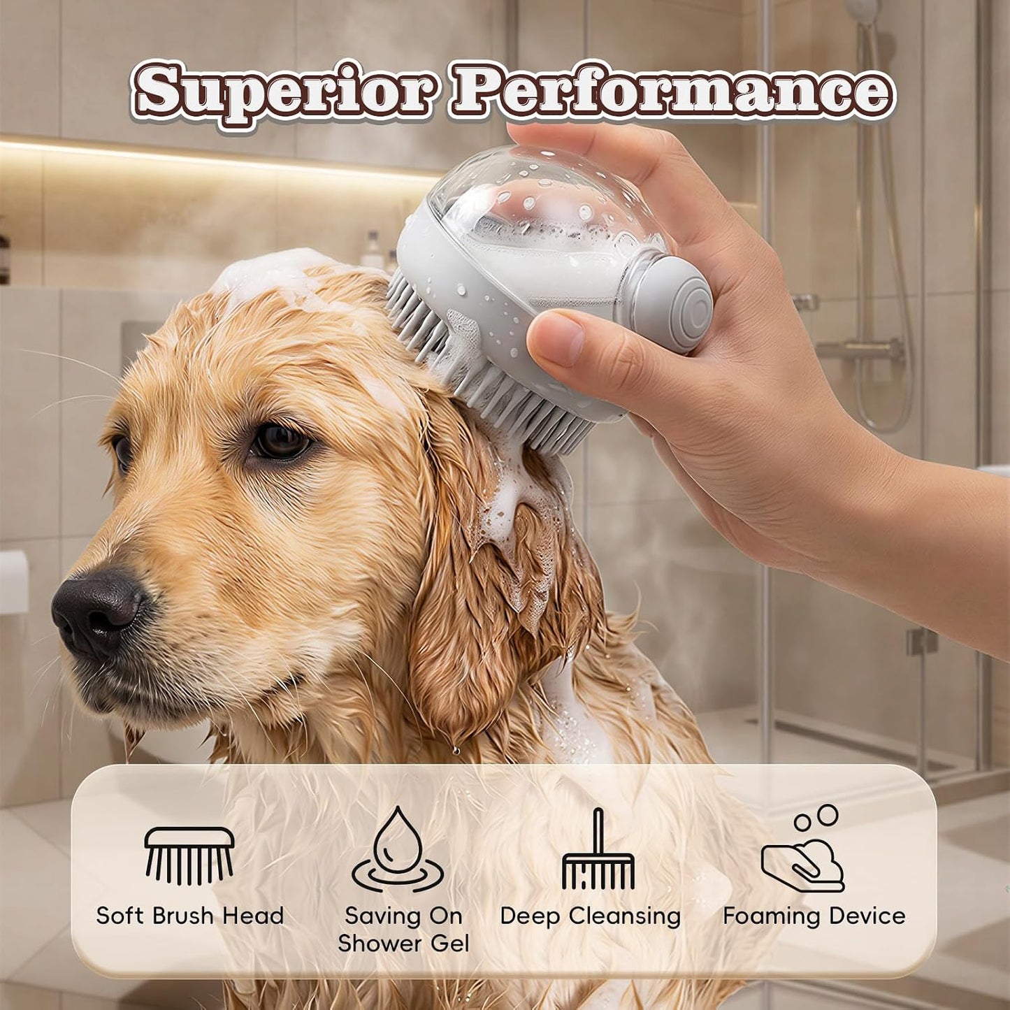 Dog Bath Scrubber Brush, 2Pcs Pet Dog Grooming Massage Shampoo Bath Brush with Soap and Shampoo Dispenser Soft Silicone Bristle for Long Short Haired Dogs Cats Shower-Pink