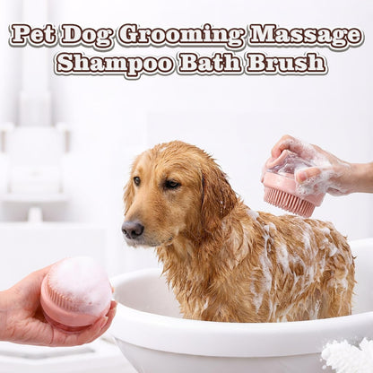 Dog Bath Scrubber Brush, 2Pcs Pet Dog Grooming Massage Shampoo Bath Brush with Soap and Shampoo Dispenser Soft Silicone Bristle for Long Short Haired Dogs Cats Shower-Pink