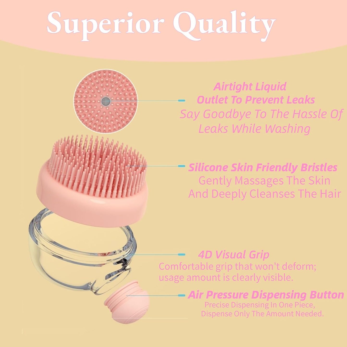 Dog Bath Scrubber Brush, 2Pcs Pet Dog Grooming Massage Shampoo Bath Brush with Soap and Shampoo Dispenser Soft Silicone Bristle for Long Short Haired Dogs Cats Shower-Pink